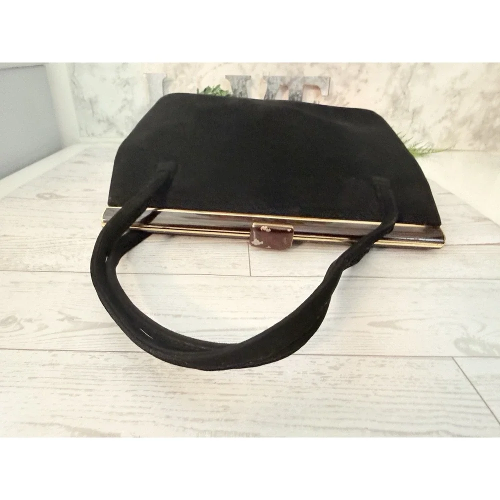 Koret Vintage Black Suede Evening Handbag W Chained Coin Purse & Mirror w Pouch
